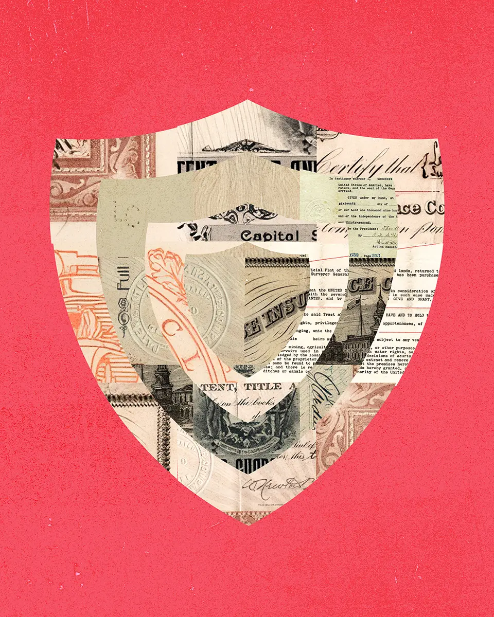 A shield made of title insurance documents