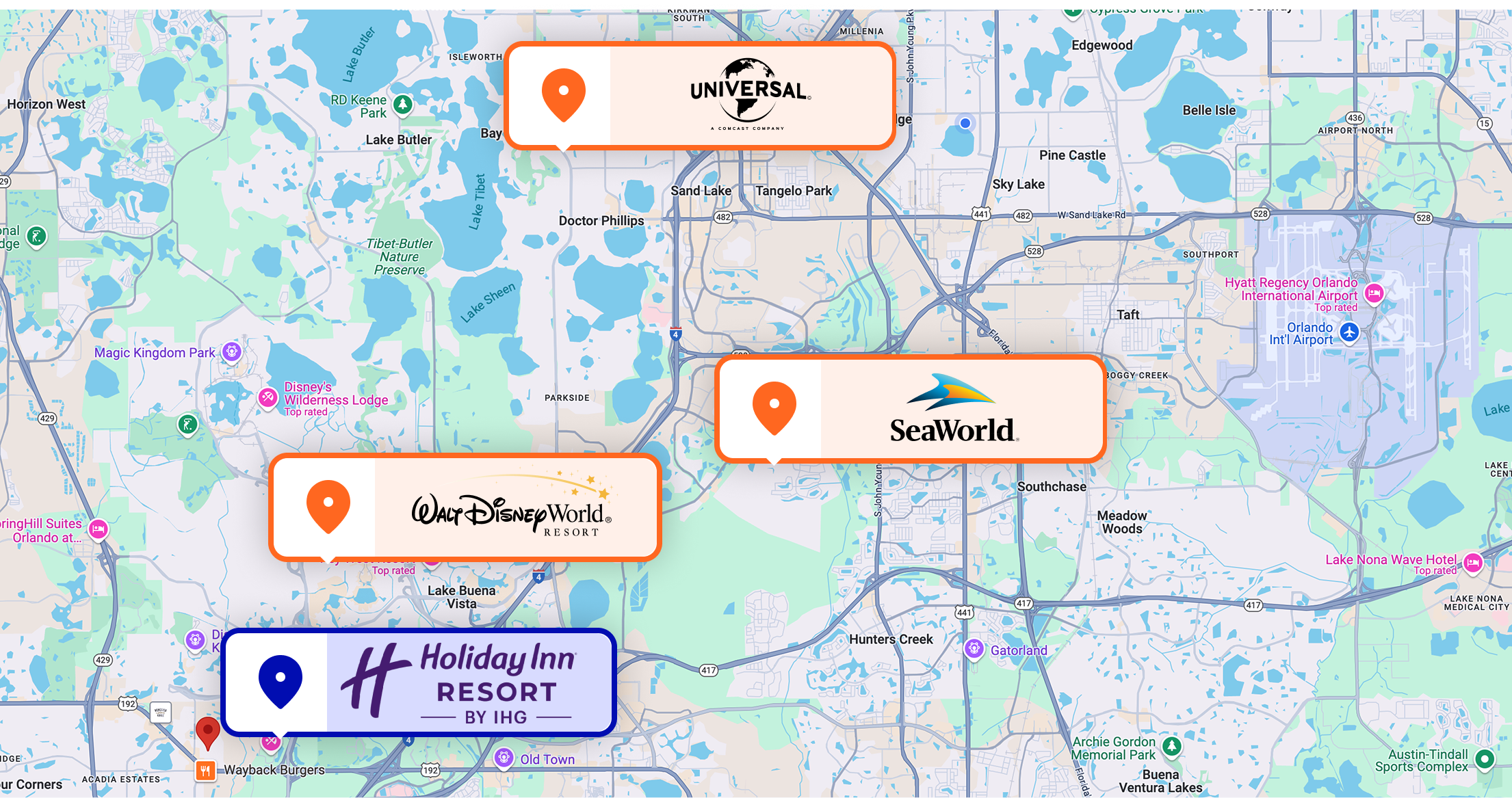 Orlando map with locations