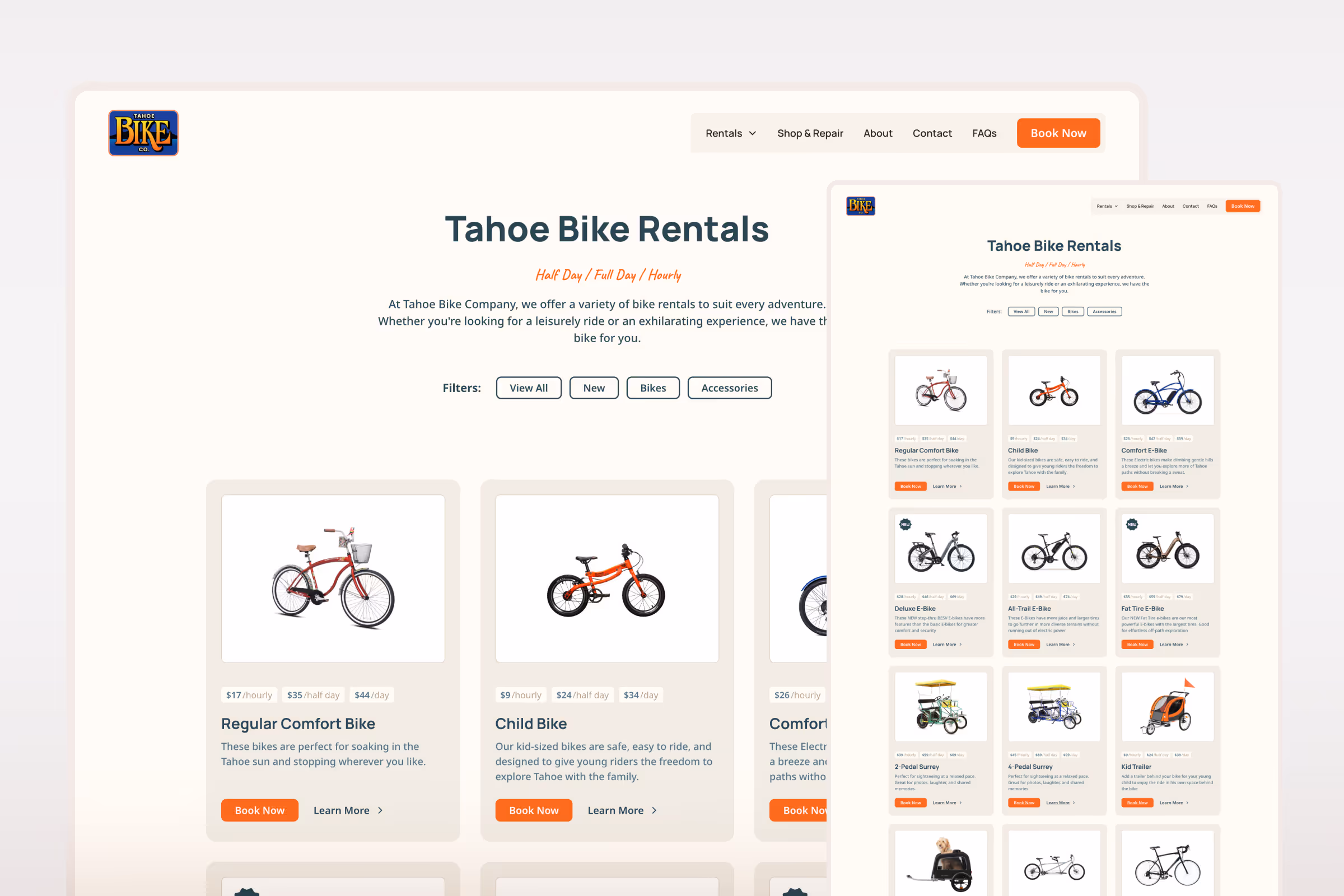 Tahoe Bike Co bike rental web page