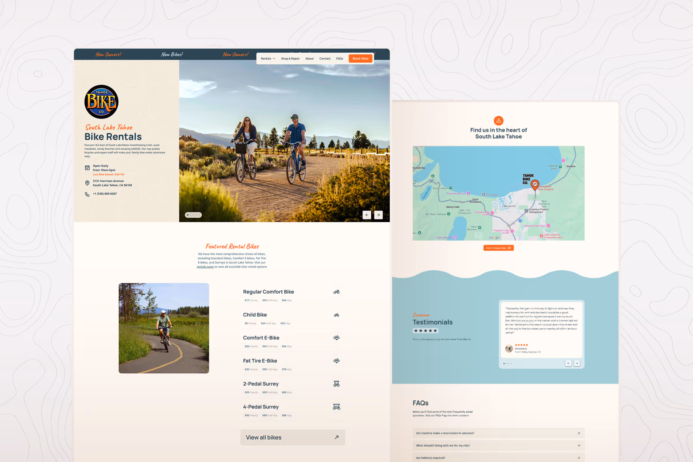 Tahoe Bike Co website landing page design