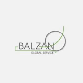 Logo di Balzan Global Service con testo nero e linee verdi e nere su sfondo bianco.