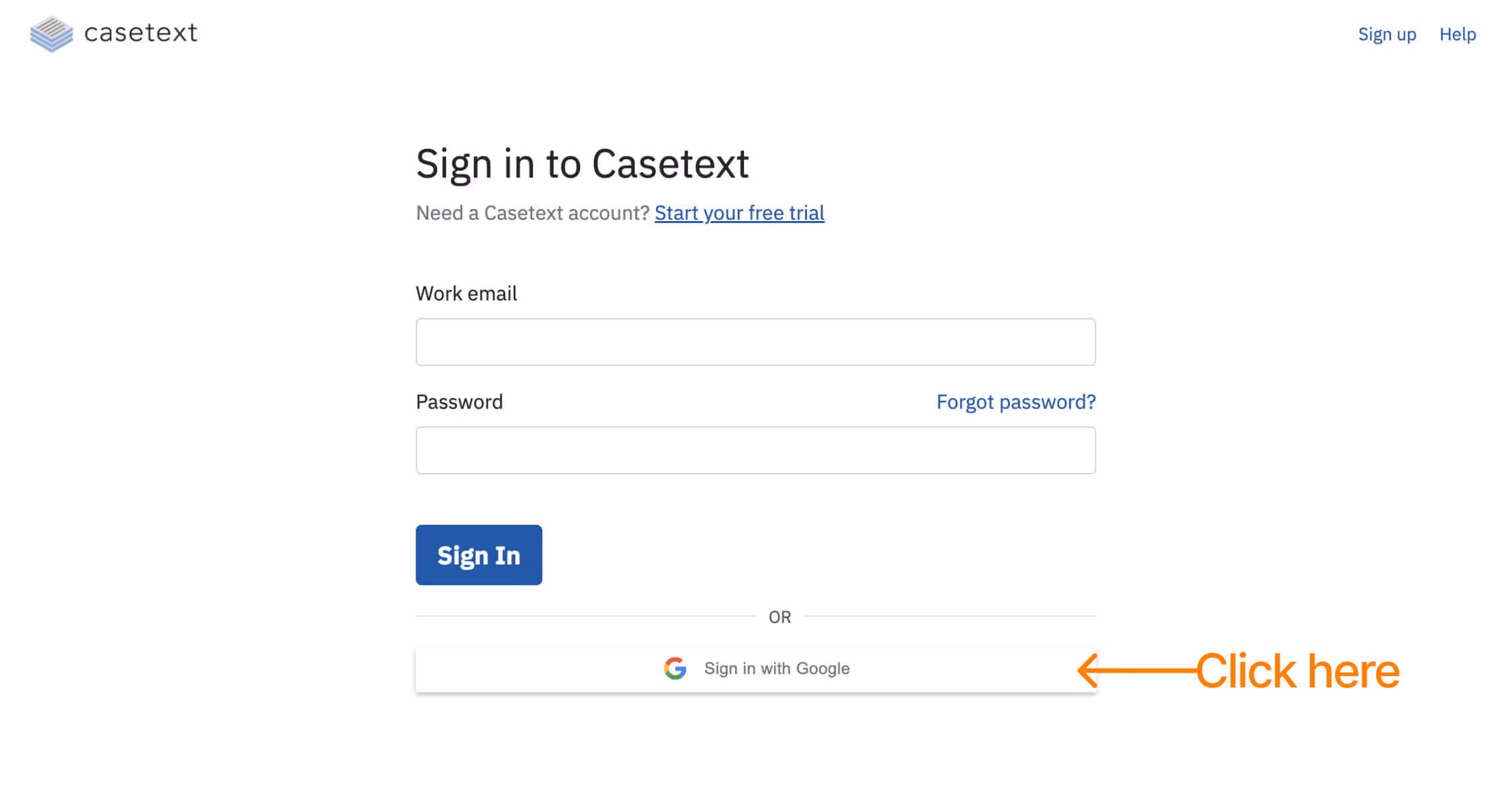 Using Google account to sign in to Casetext