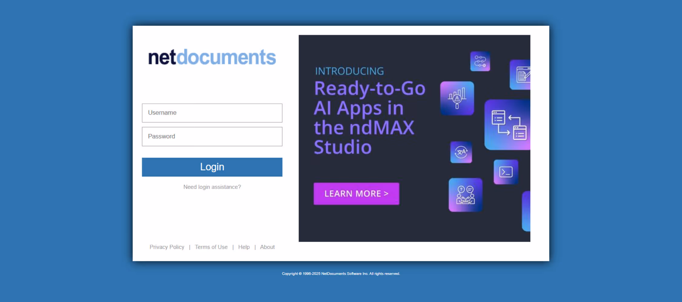 Netdocuments regional login page for users in United States