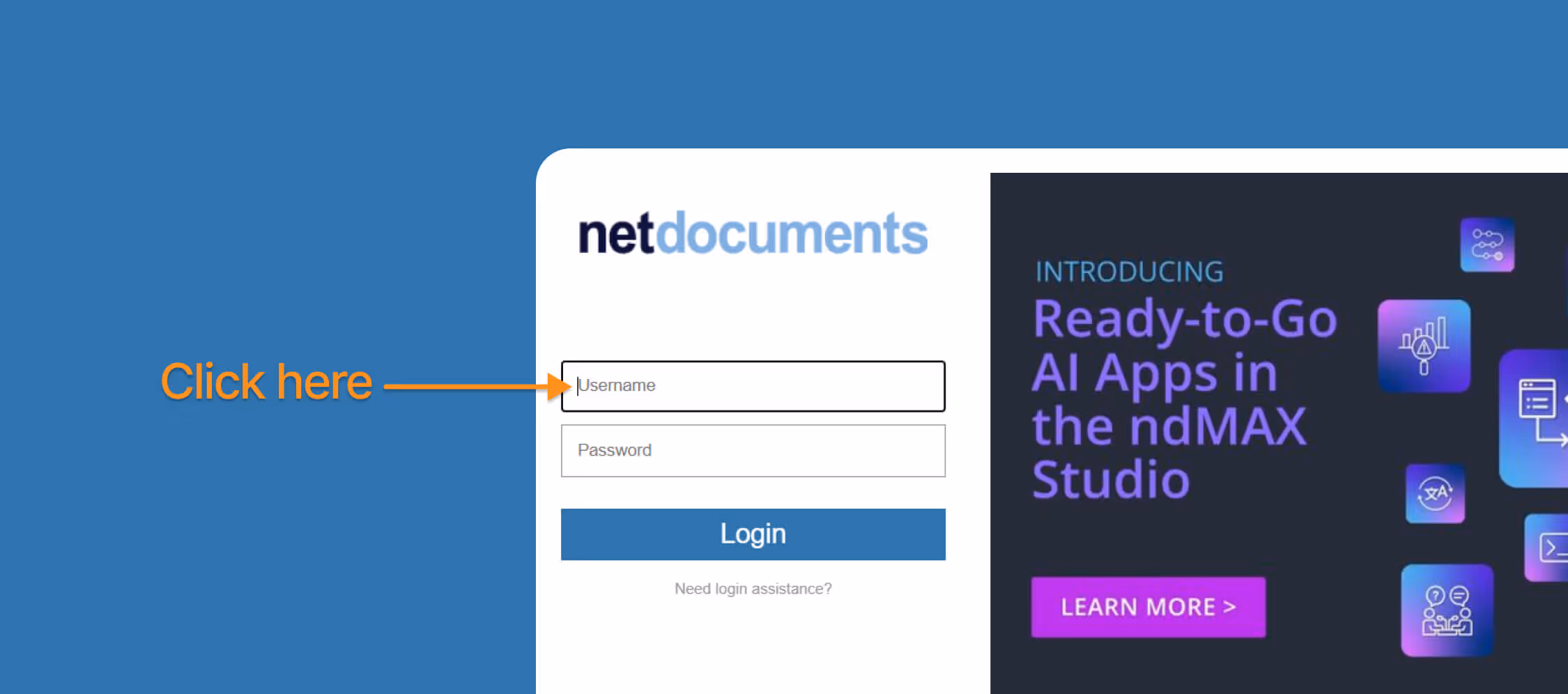 clicking the username field to login to netdocs account