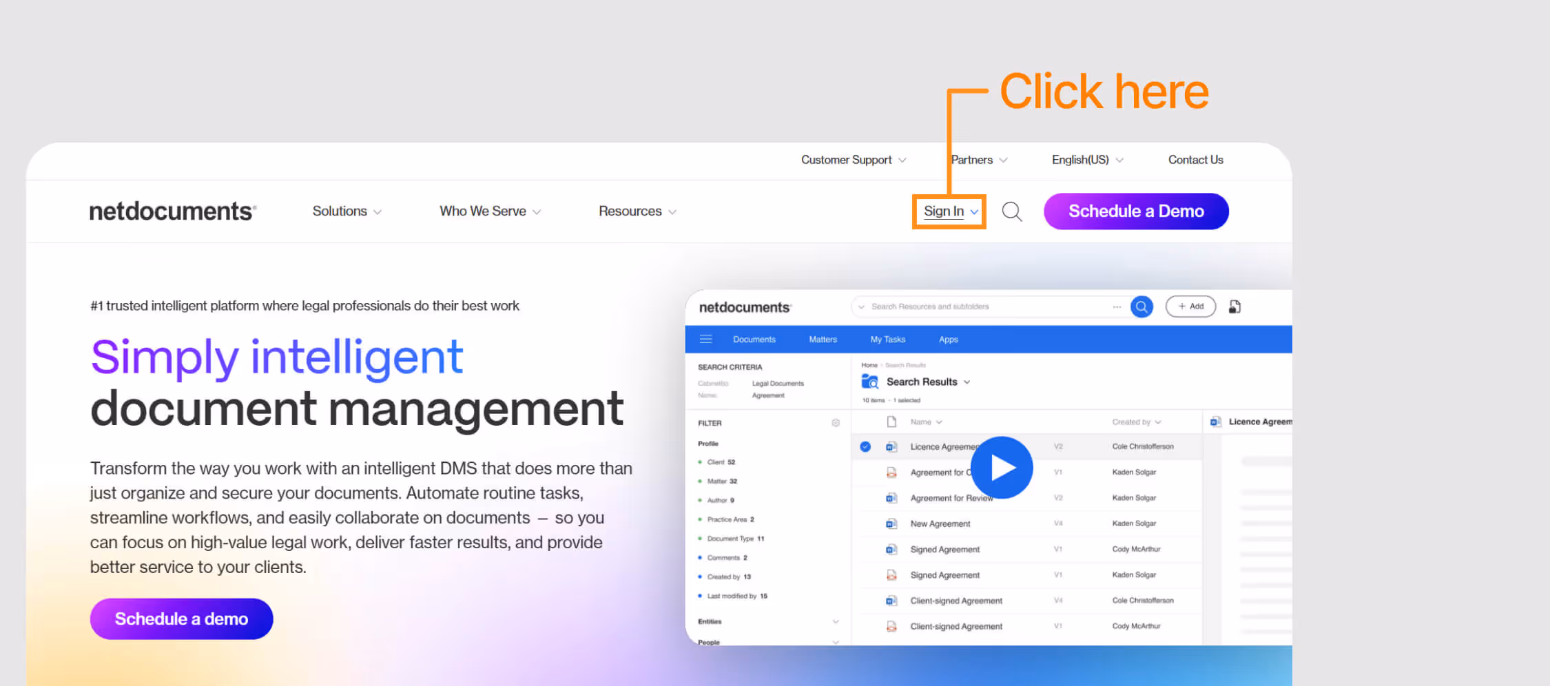 sign in button to access netdocs login page for regions