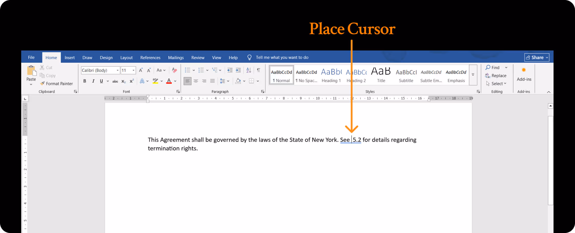 placing cursor to insert where section symbol be placed in Word document.
