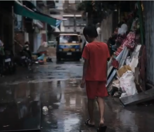 A child in the rain