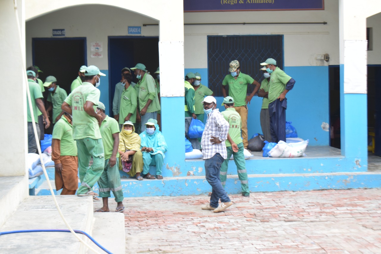 People resting outside the center