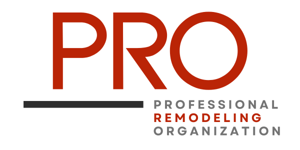 Logo with large red letters PRO above a black horizontal line, followed by the text Professional Remodeling Organization.