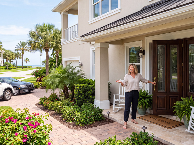 homeowner in belleair beach welcoming pest technician 