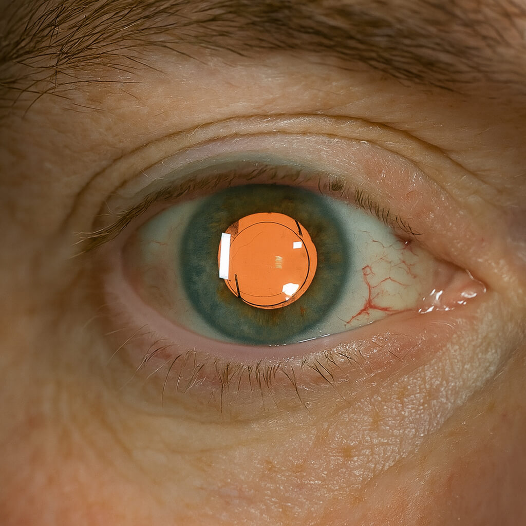 Close-up of an eye with an Light Adjustable Lens implant.