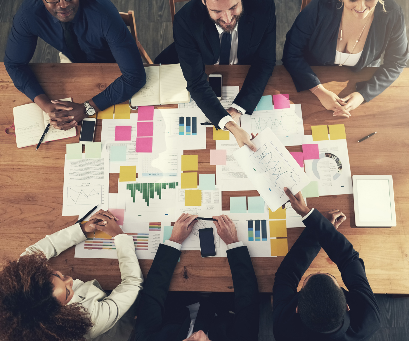 High angle shot of a team of people working