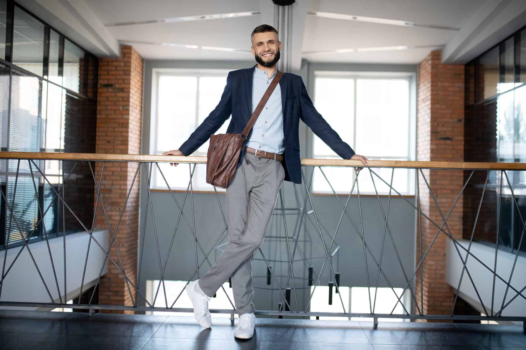 office working man wearing messenger bag