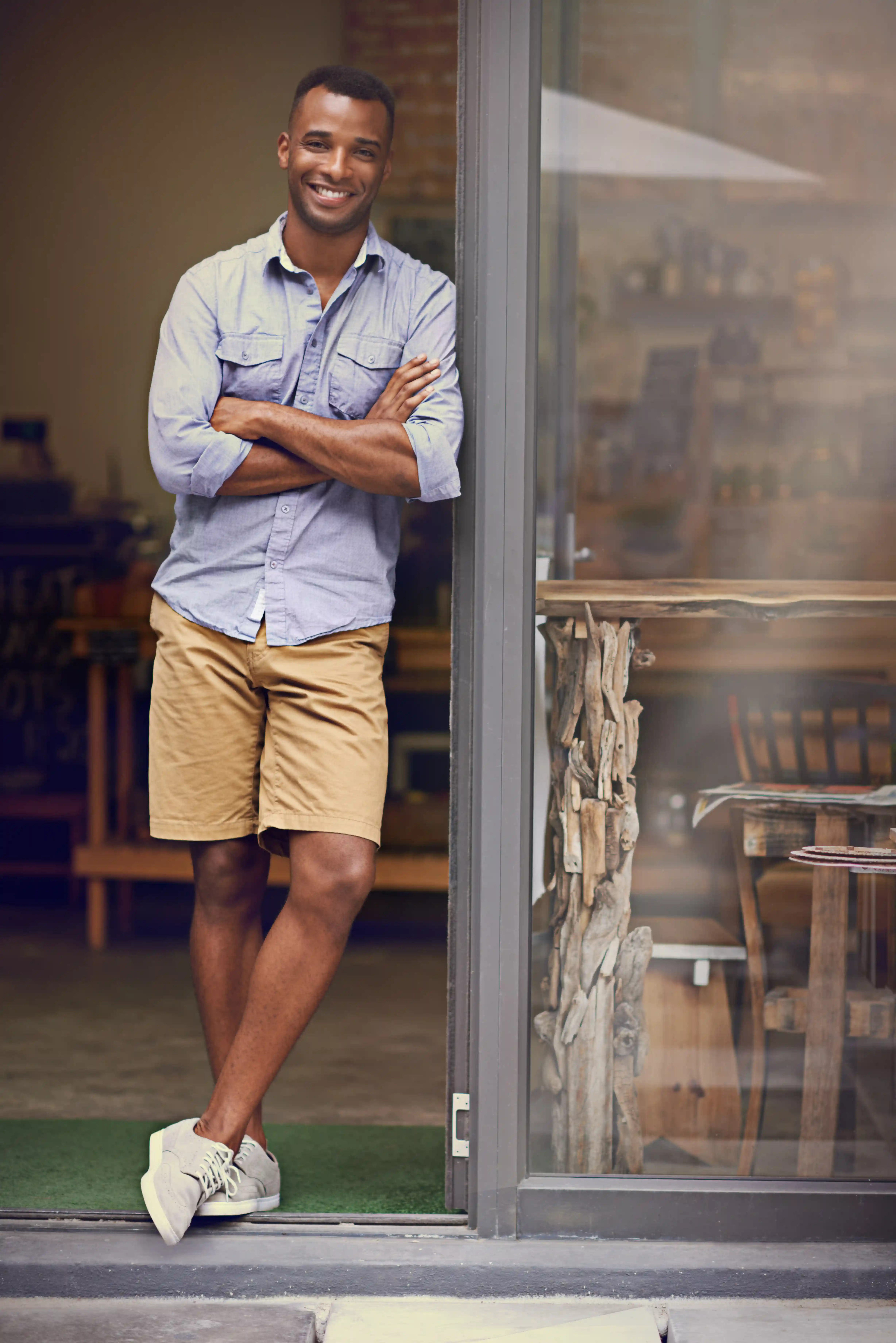 man wearing summer clothing