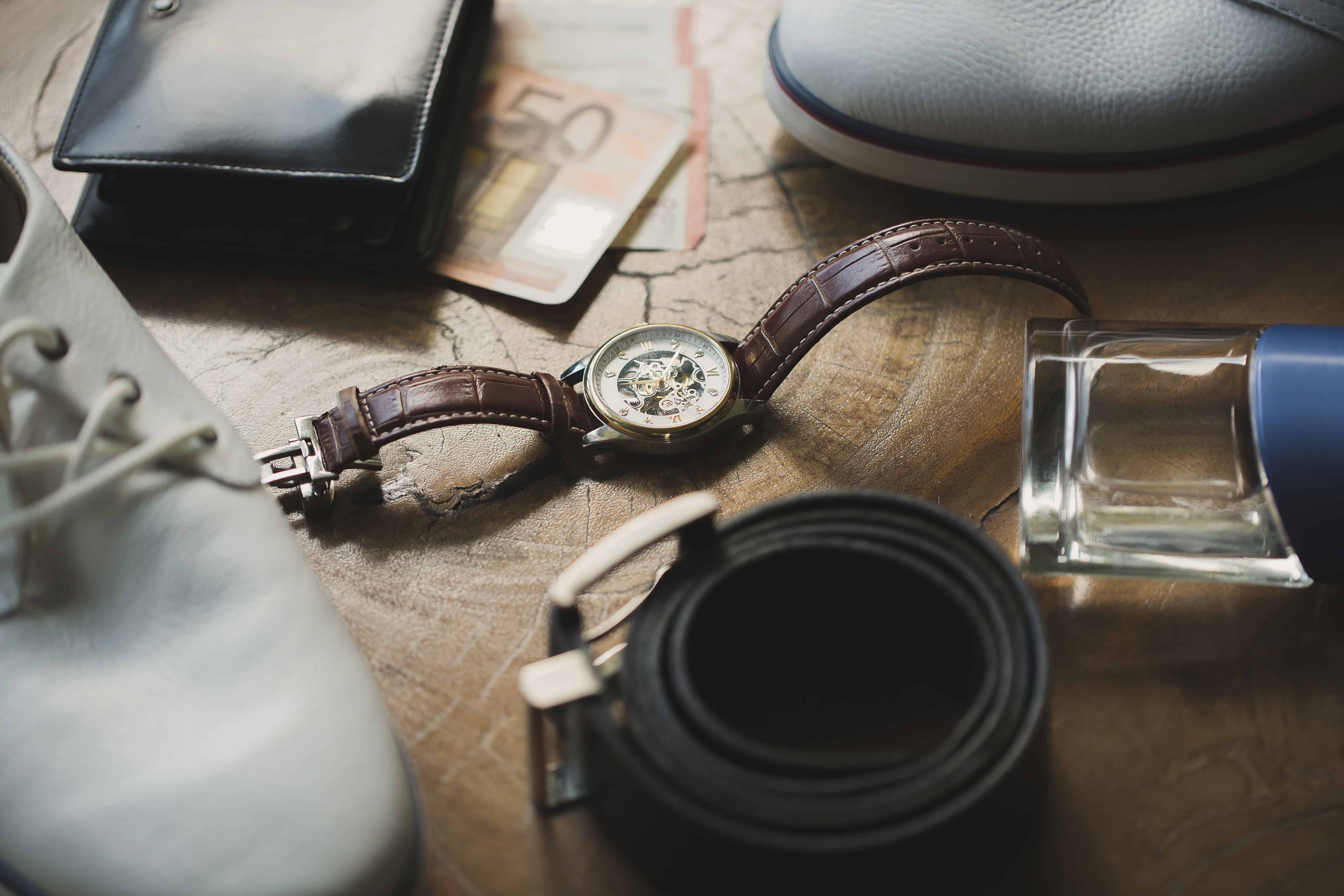 mens accessories laid out on table