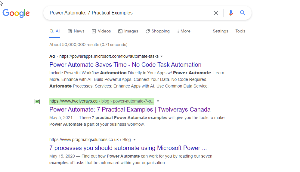 twleverays showing up first result on google