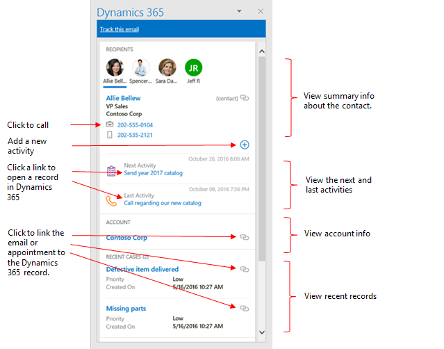 Dynamics 365 App for Outlook 面板