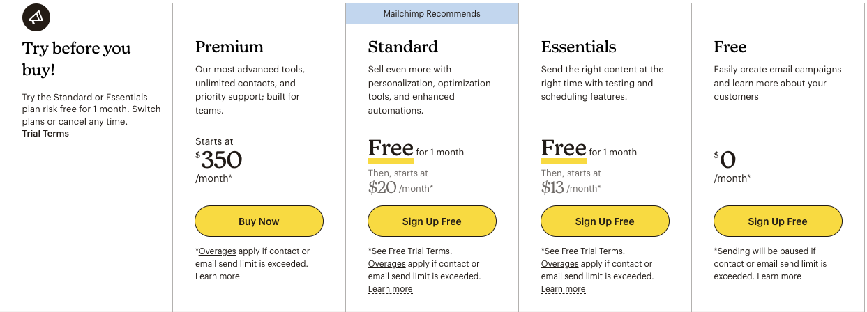 Mailchimp 定價方案