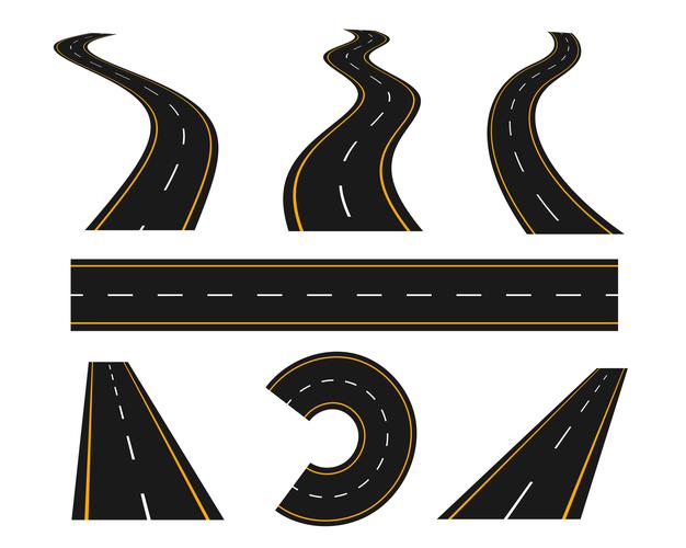 Tracks and winding road curve pathway set Free Vector