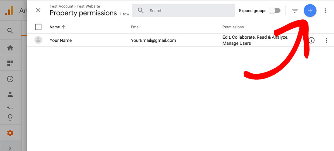 點擊藍色 + 按鈕來為使用者新增權限