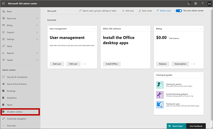 選取顯示所有管理中心
