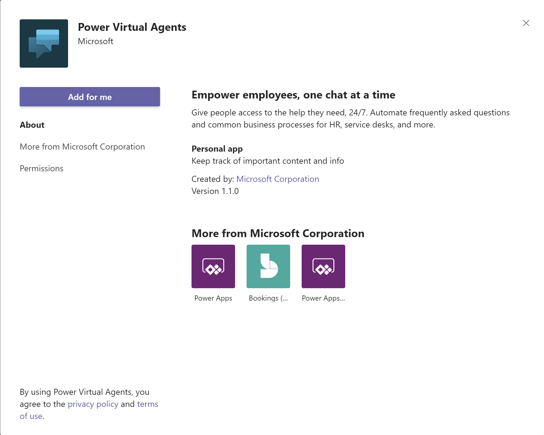 Add the Power Virtual Agents app.