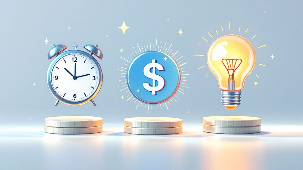 A business professional analyzing growth charts on a tablet.