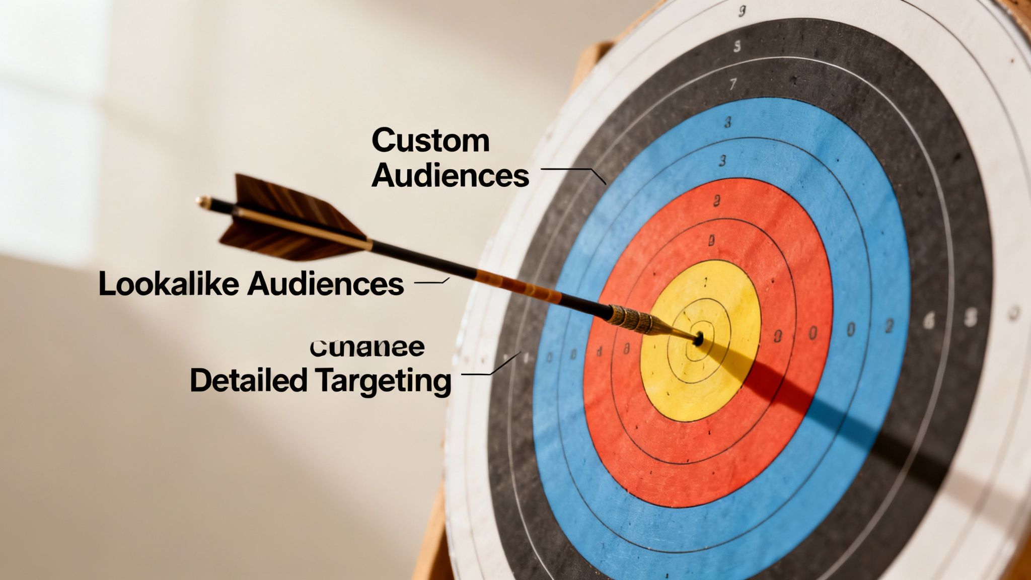 Diagram showing three overlapping circles representing Facebook's core audience types: Custom Audiences, Lookalike Audiences, and Saved Audiences (Detailed Targeting), illustrating how they can be combined for precise segmentation.