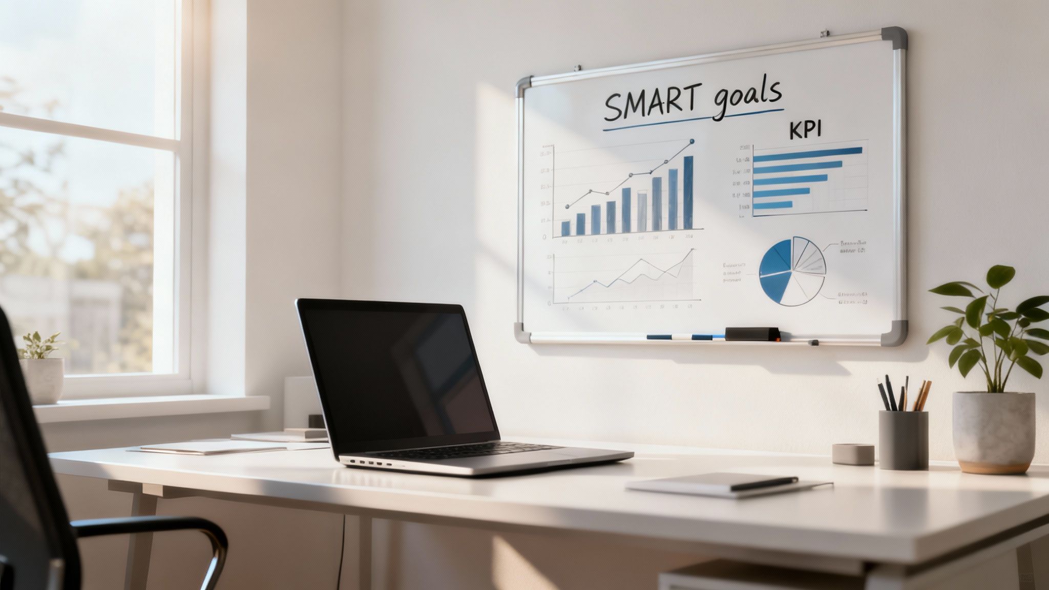 A person pointing at a dartboard, symbolizing setting clear business goals.