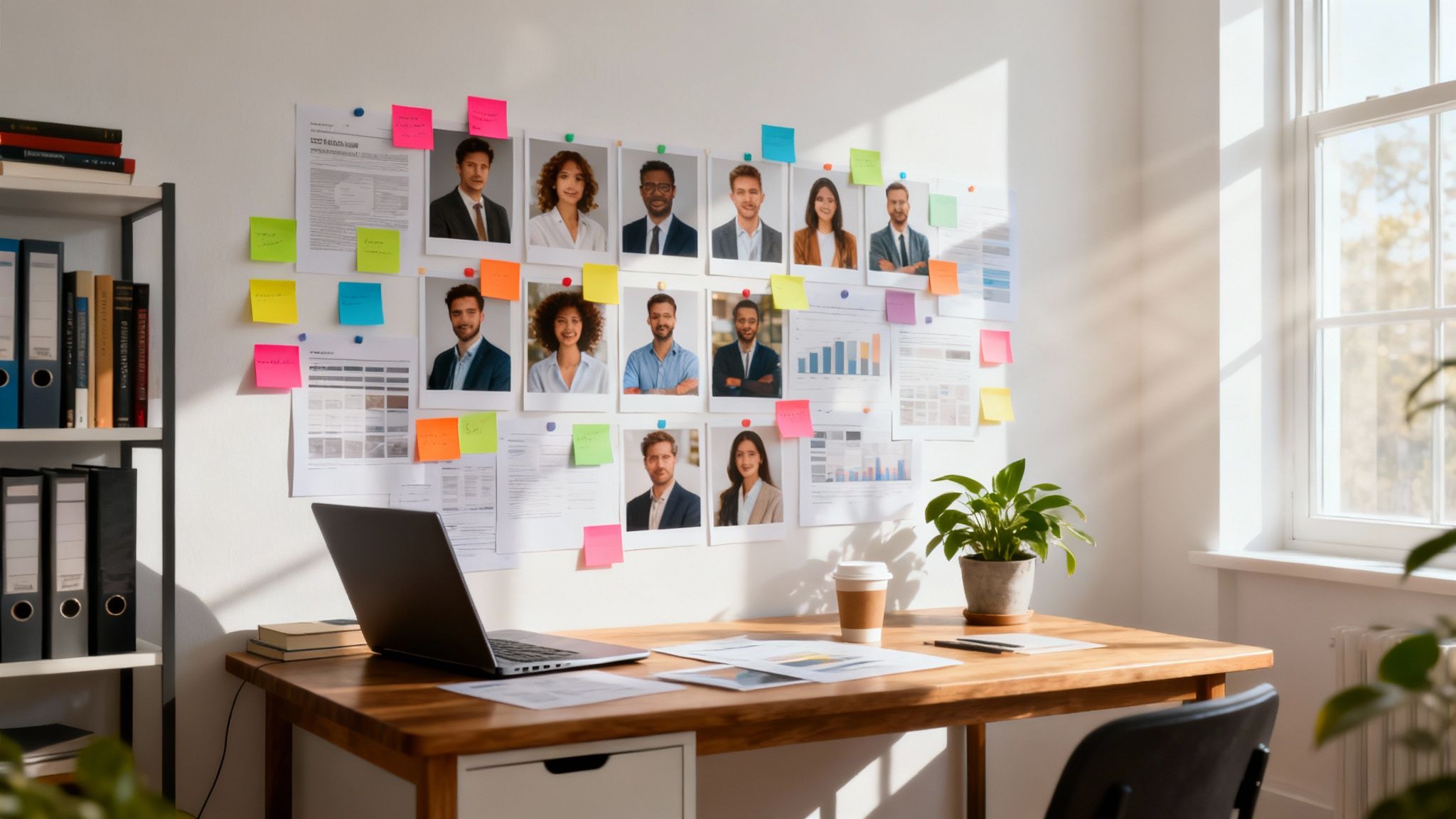 A group of diverse professionals collaborating around a table, analyzing customer data on a screen.