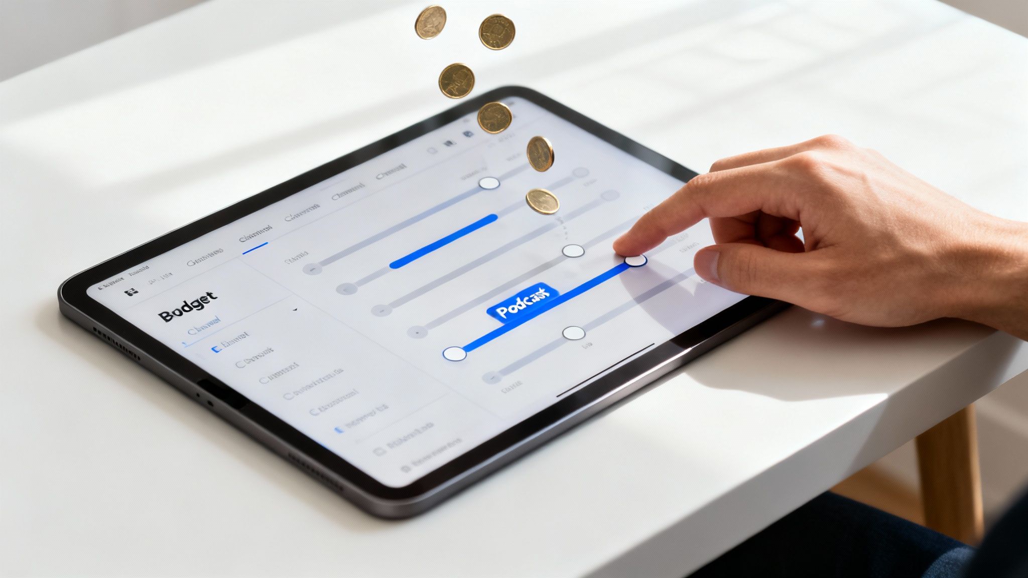 A person analyzing financial charts and data on a screen to make budget decisions.