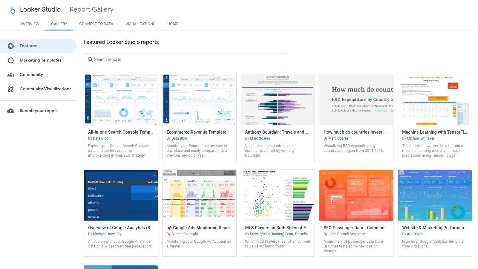 Google Looker Studio (Report & Template Gallery)
