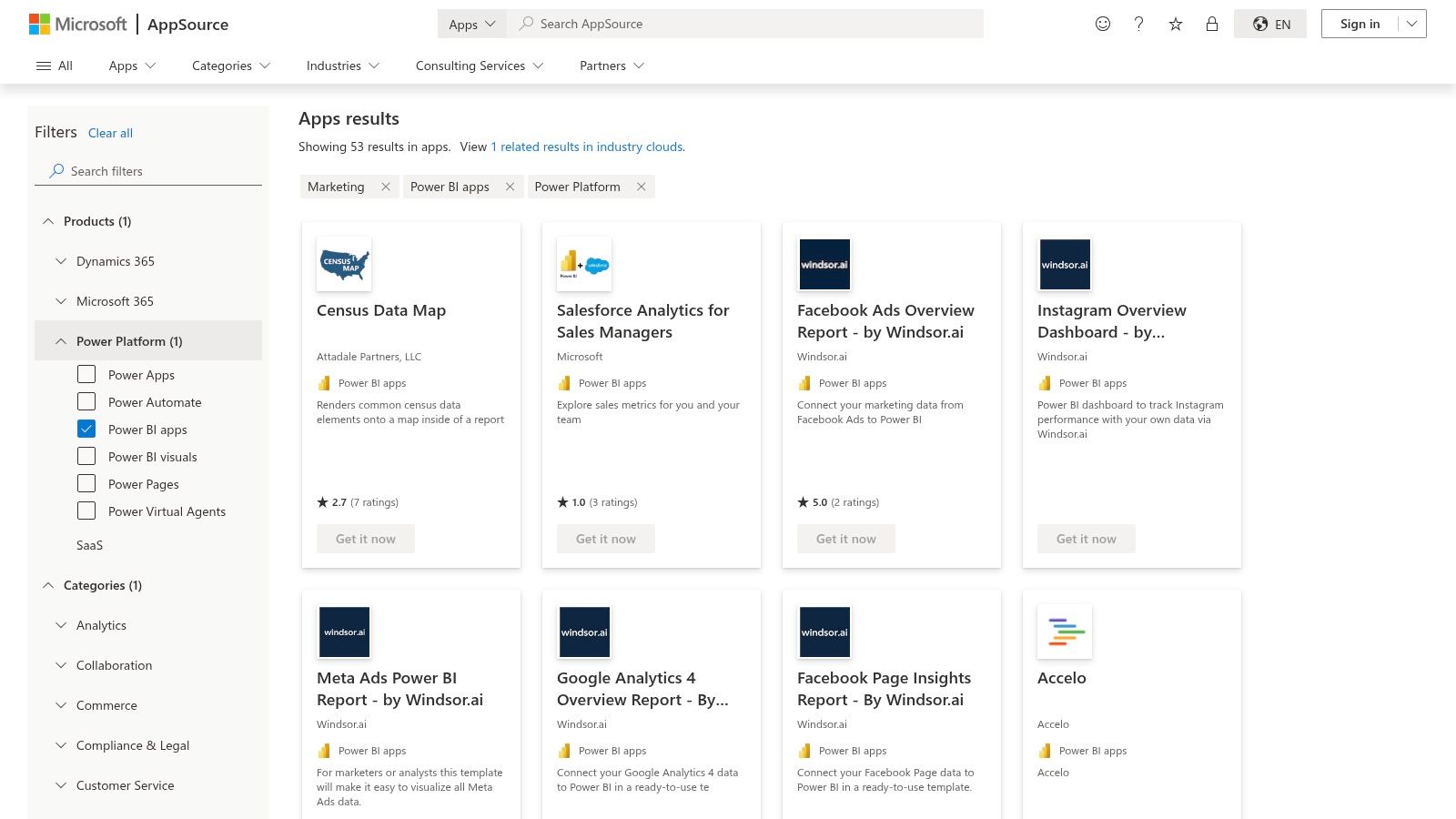 Microsoft AppSource – Power BI Marketing Templates & Apps