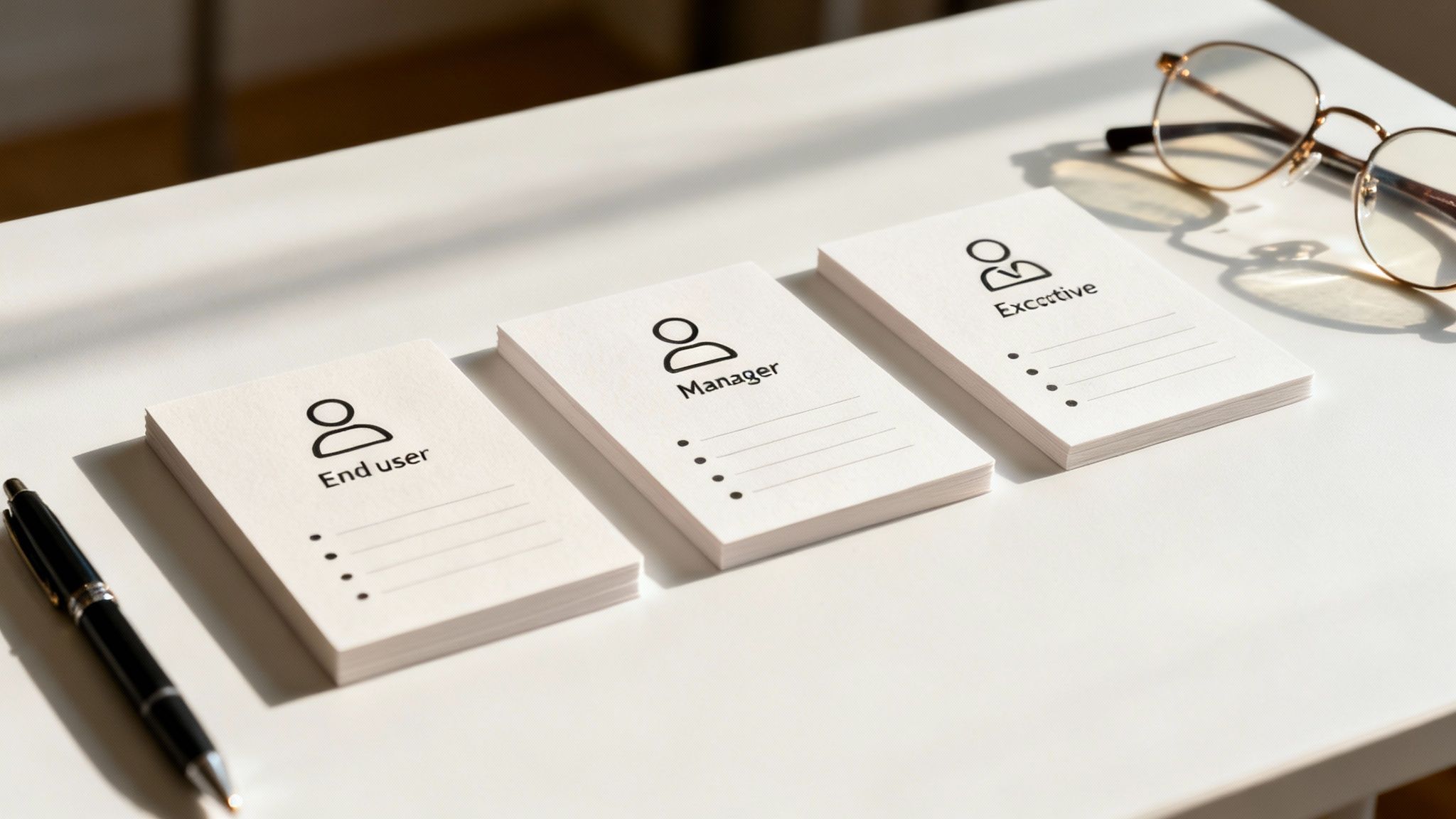 A group of professionals in a workshop, using sticky notes to develop buyer personas.