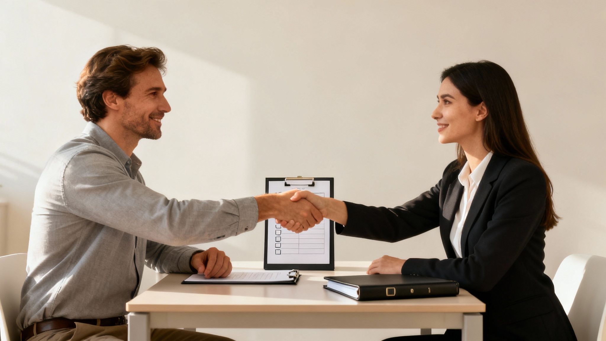 A group of diverse professionals having a focused discussion around a table, symbolizing the process of choosing the right agency.
