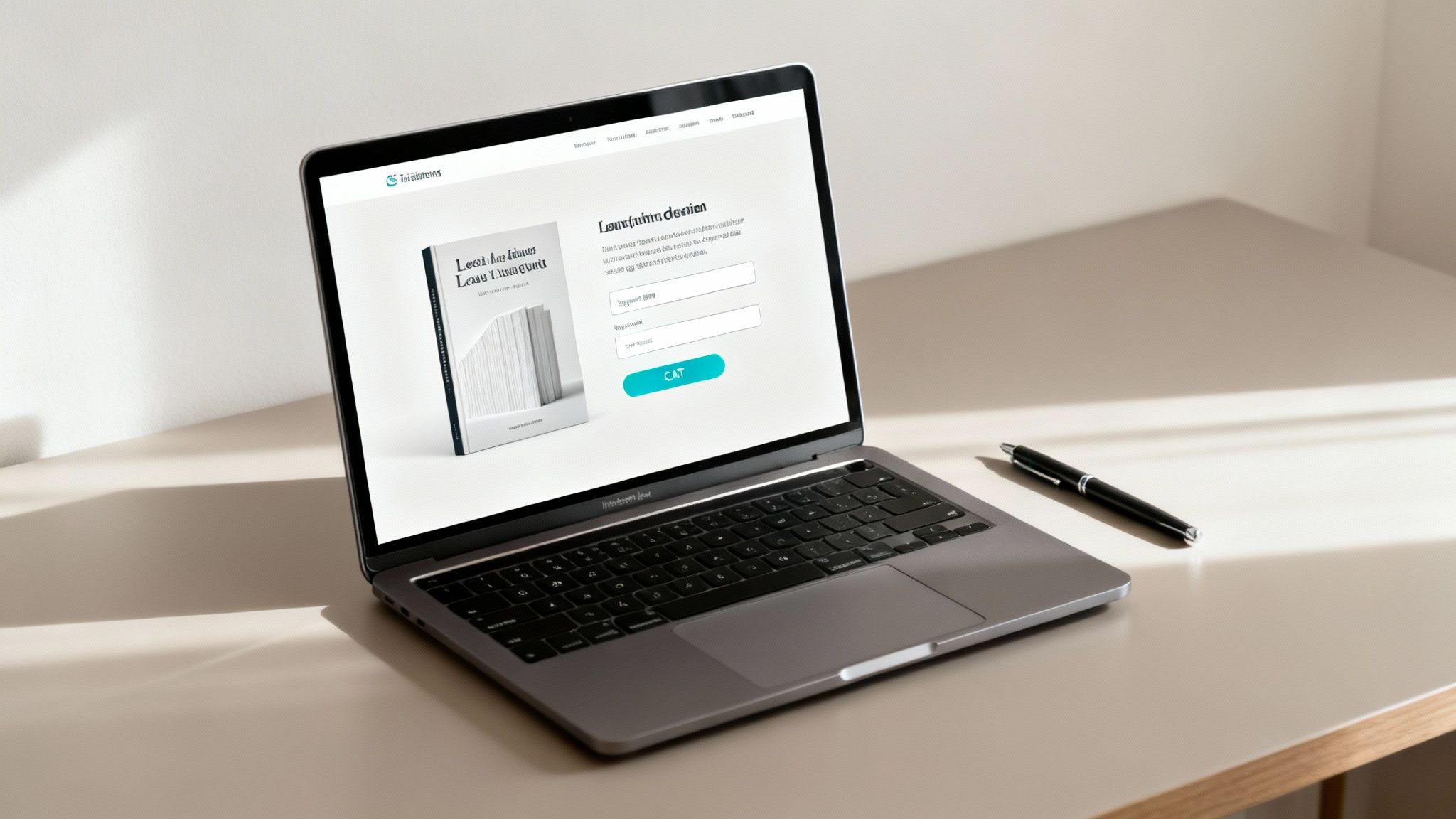Laptop displaying lead magnet ebook landing page for inbound marketing campaign with email capture form