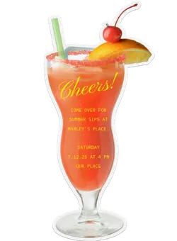 A cocktail glass with an orange drink, a green straw, a cherry, and an orange slice garnish.