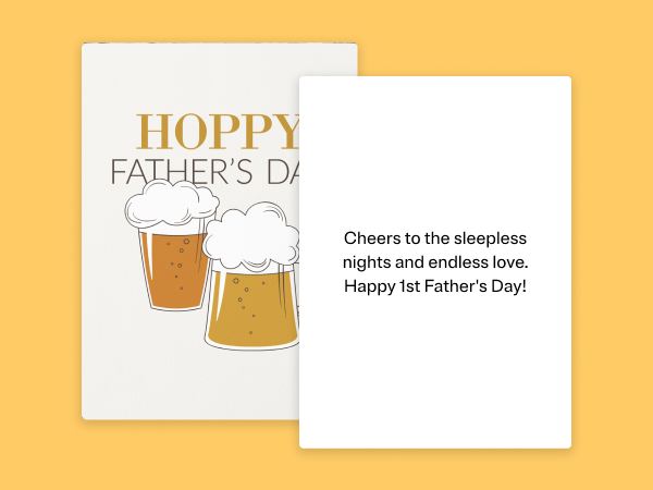Two beers on a card that says "Hoppy Father's Day" on it.