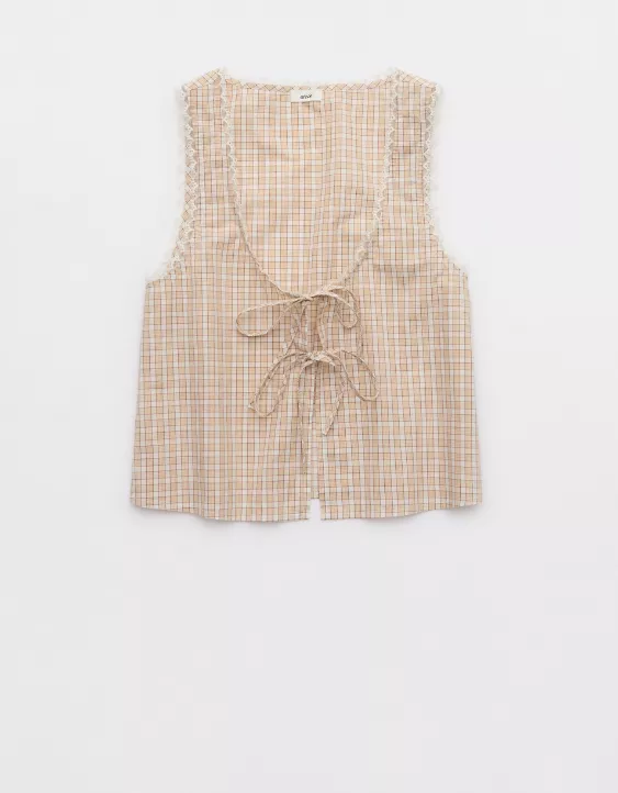 Aerie Off-Duty Poplin Tie Front Tank Top