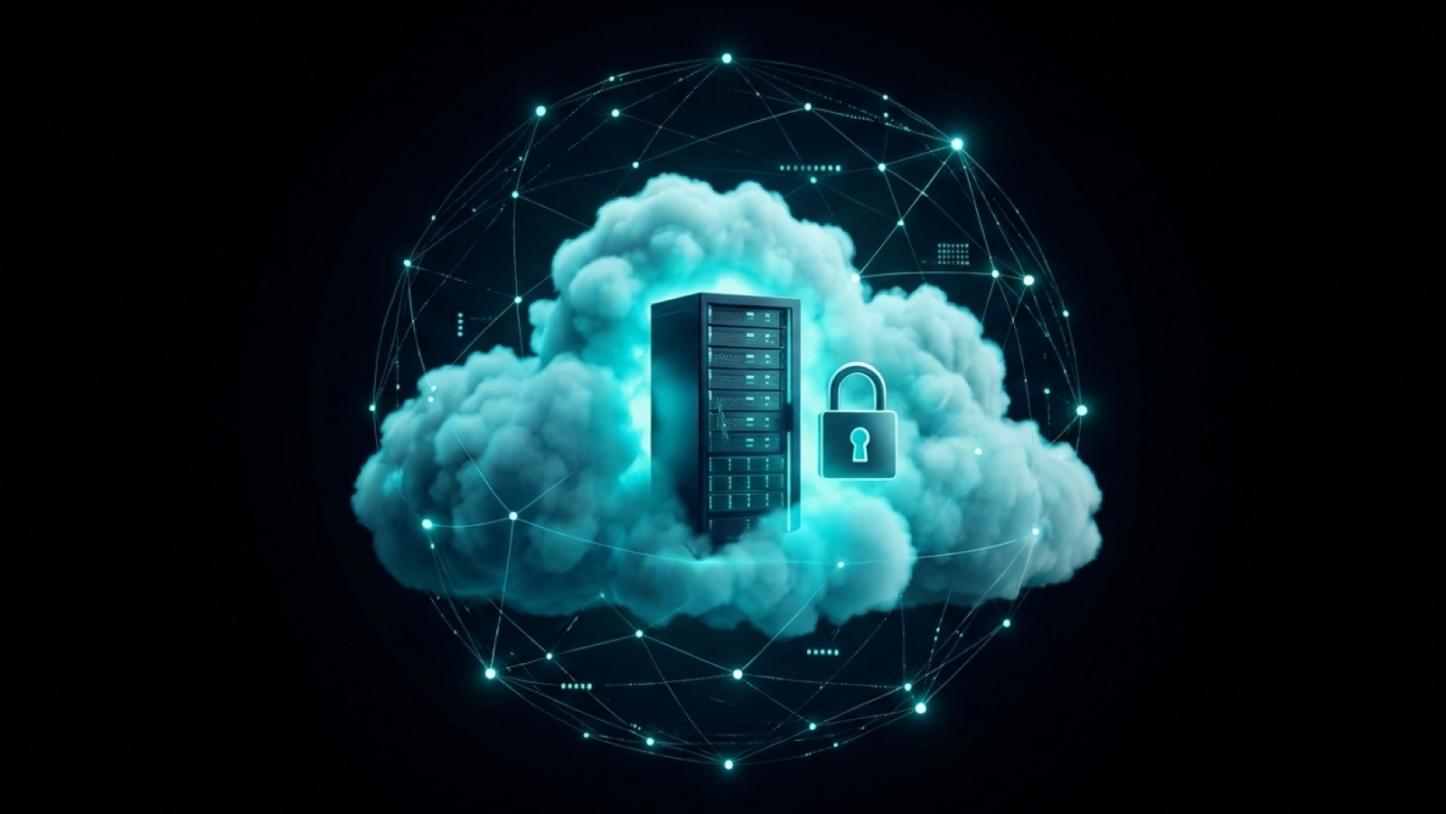 Secure server with lock icon in cloud environment representing single-tenant hosting
