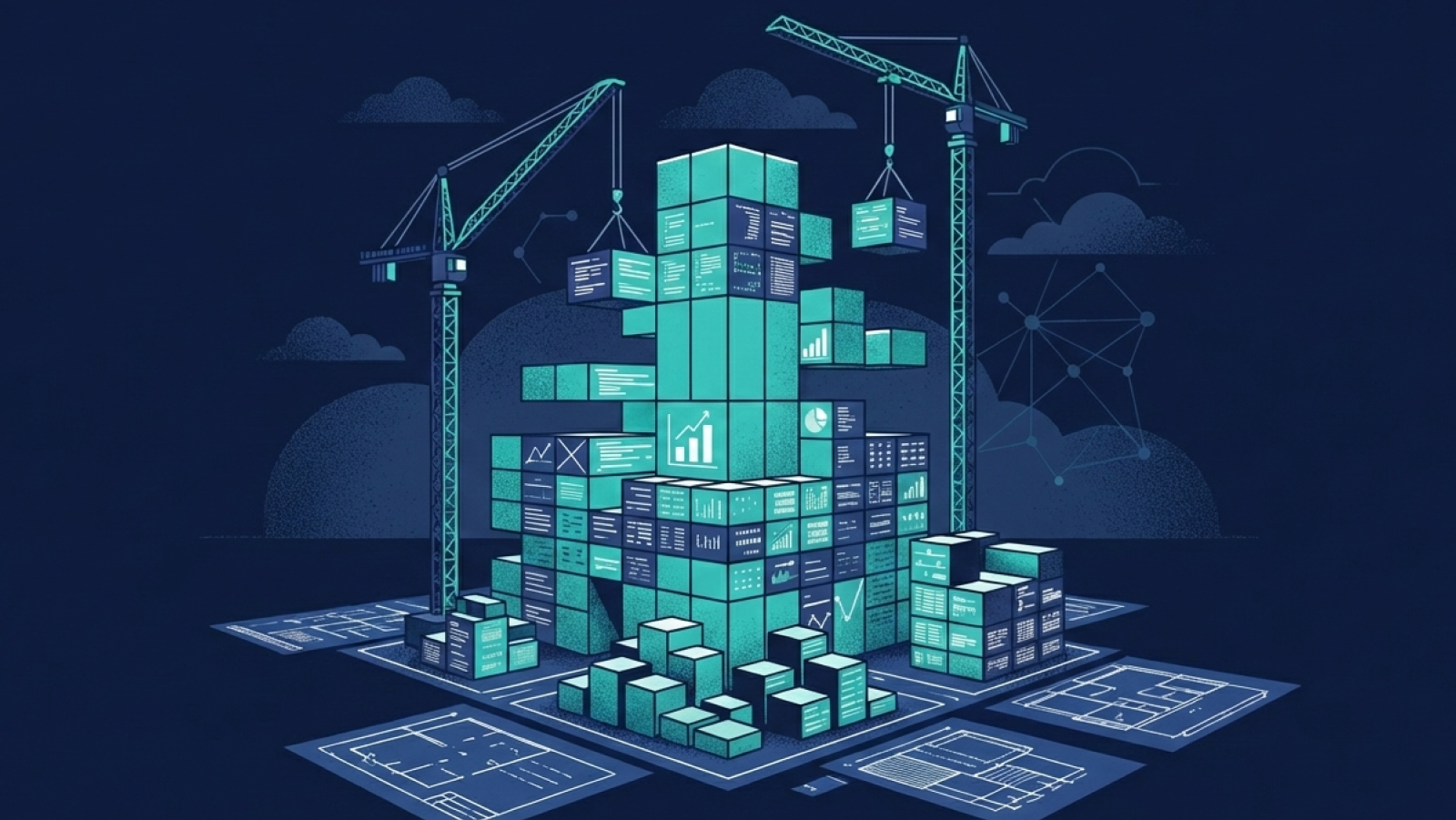 Isometric building blocks representing secure data infrastructure