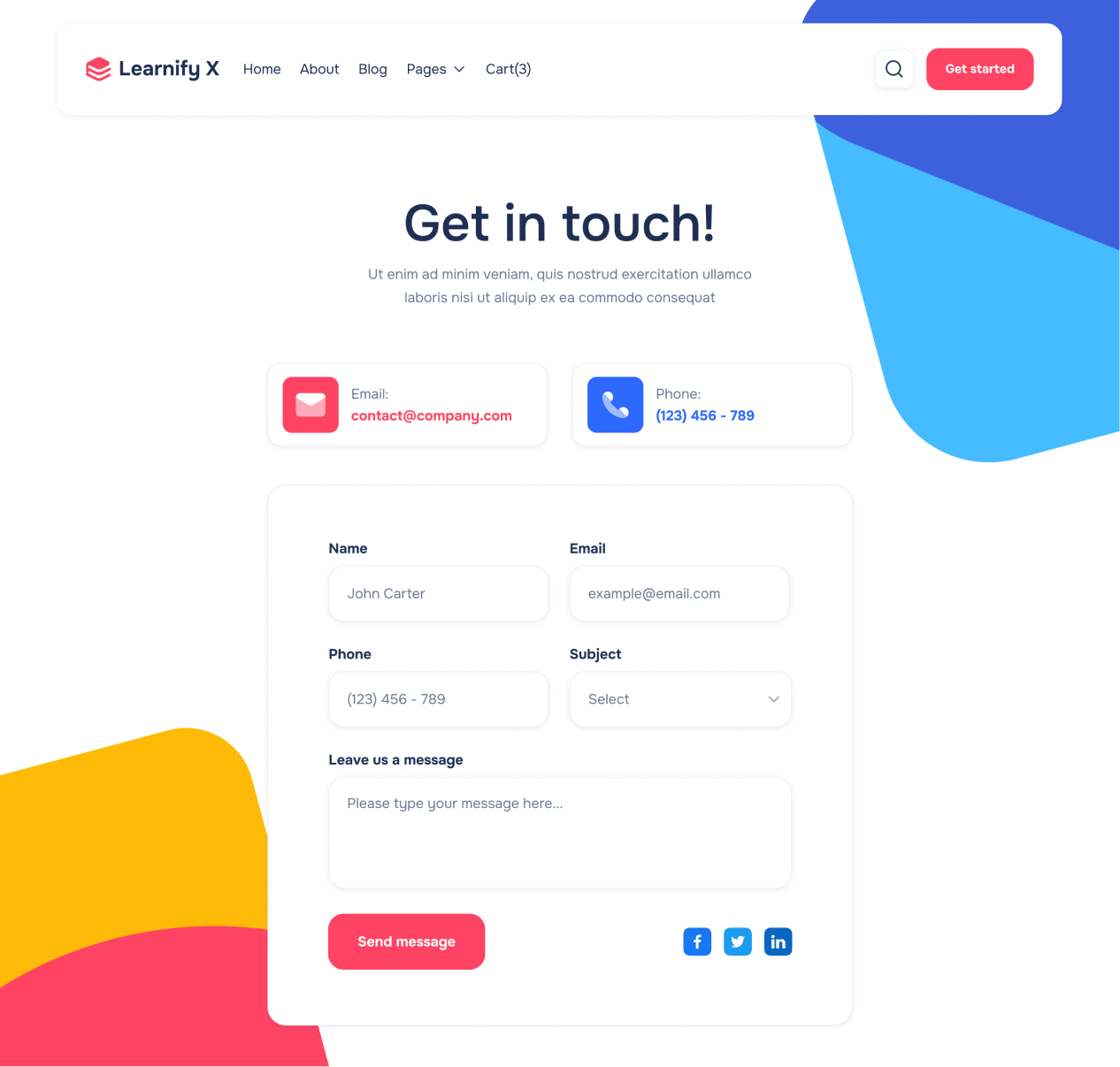 Learnify X - Contact page - Online Learning Education Webflow Template