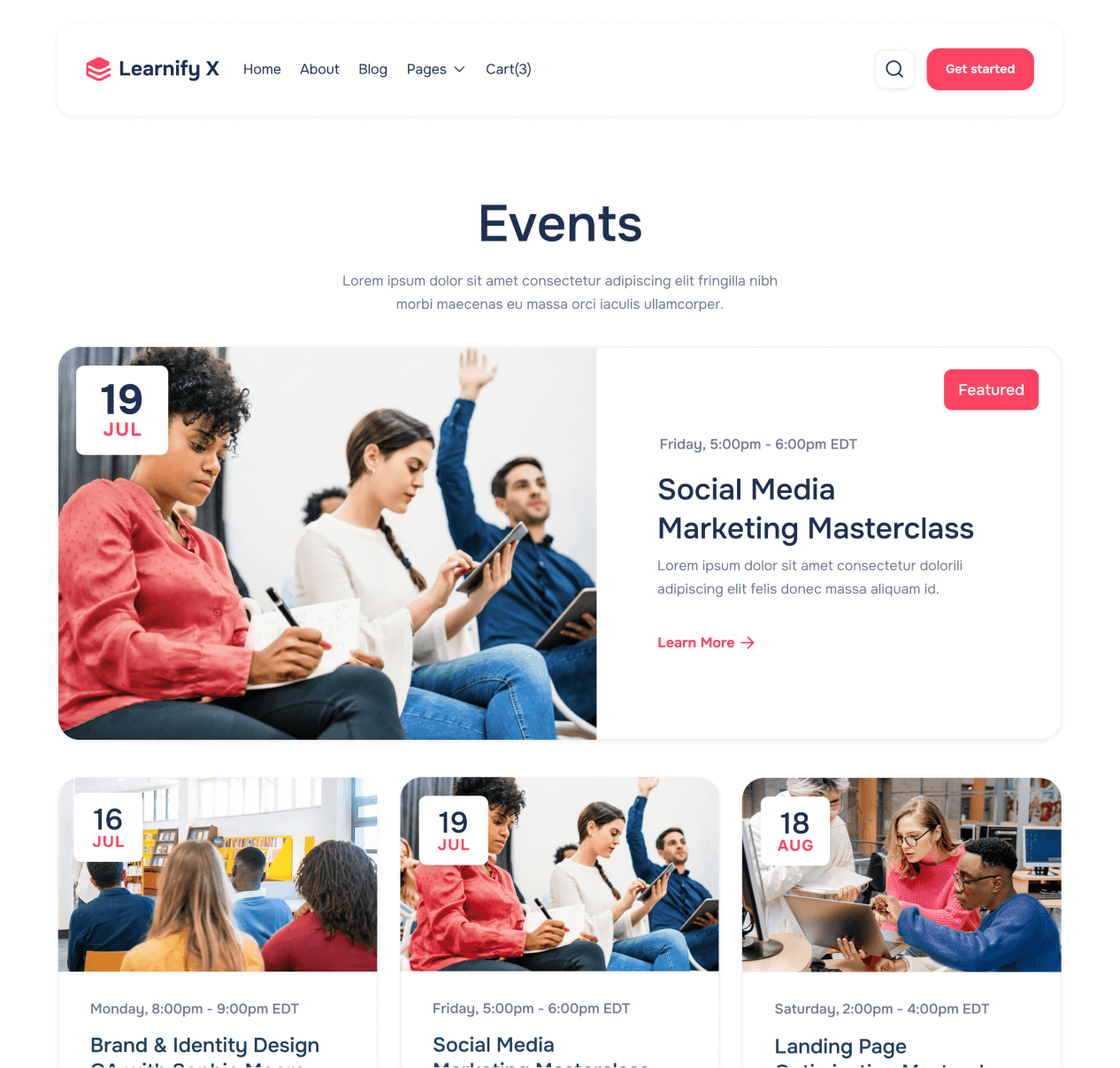 Learnify X - Events page - Online Learning Education Webflow Template