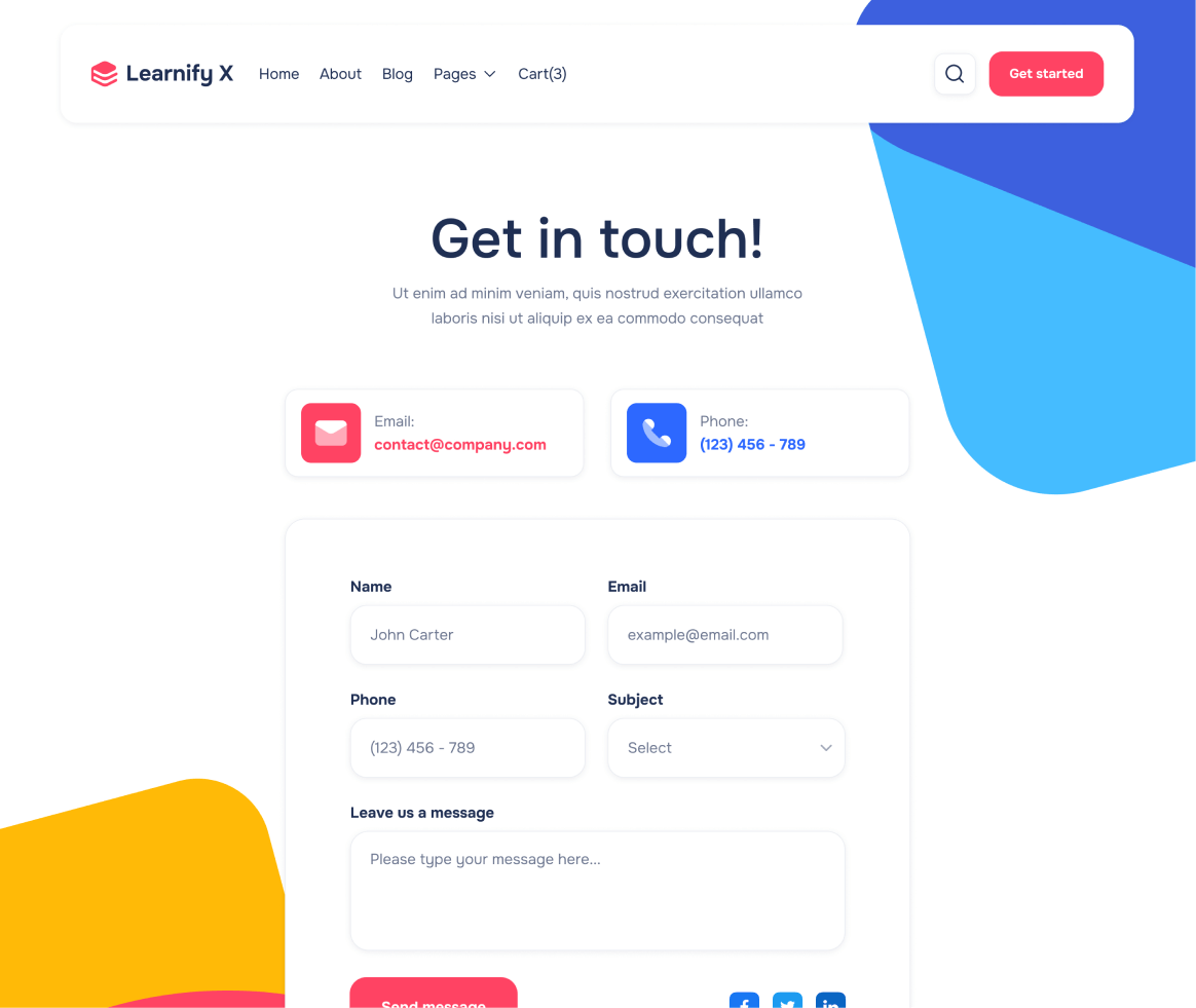 Learnify X - Contact page - Online Learning Education Webflow Template