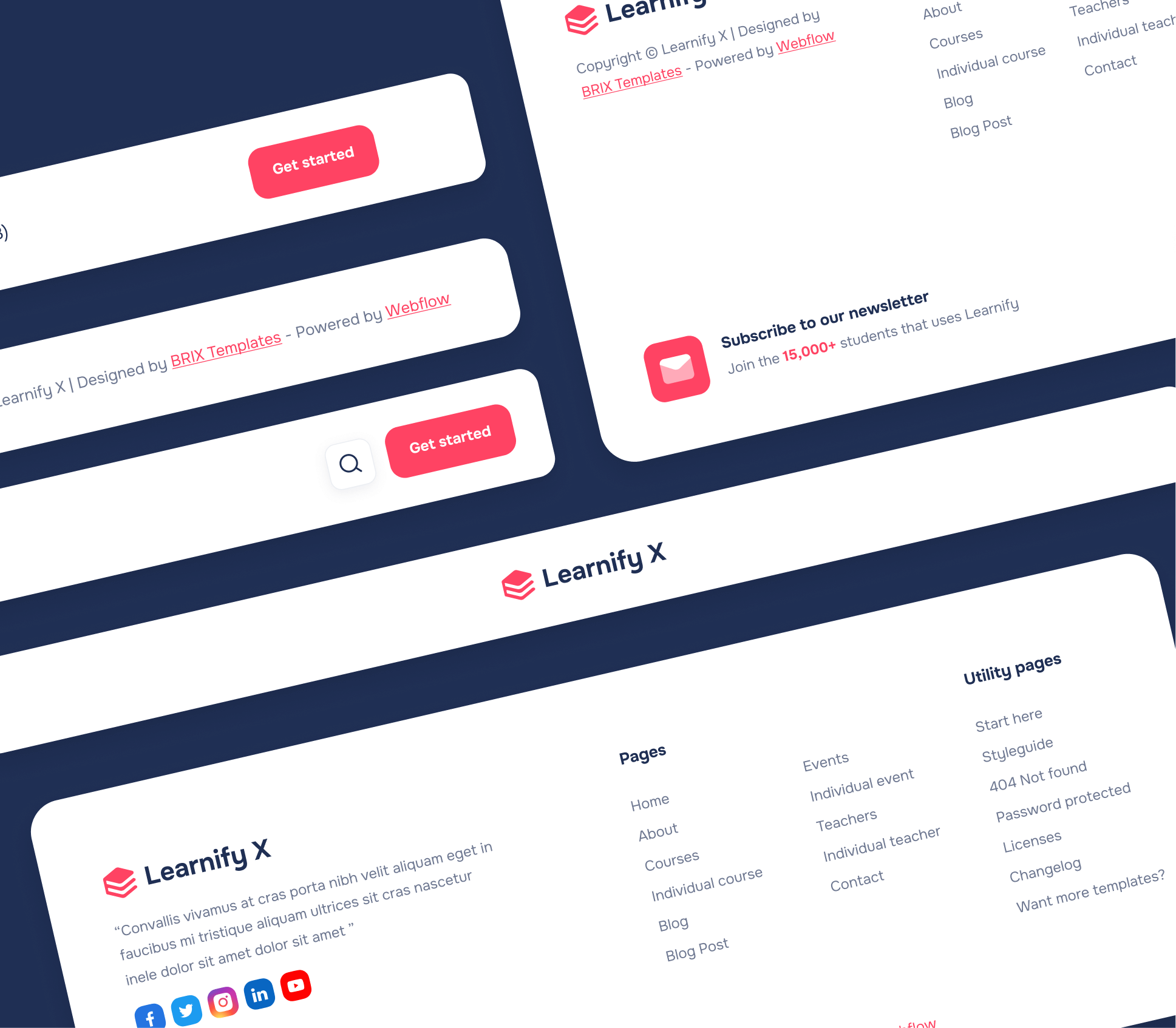 Learnify X - 3 Headers and Footers - Online Learning Education Webflow Template