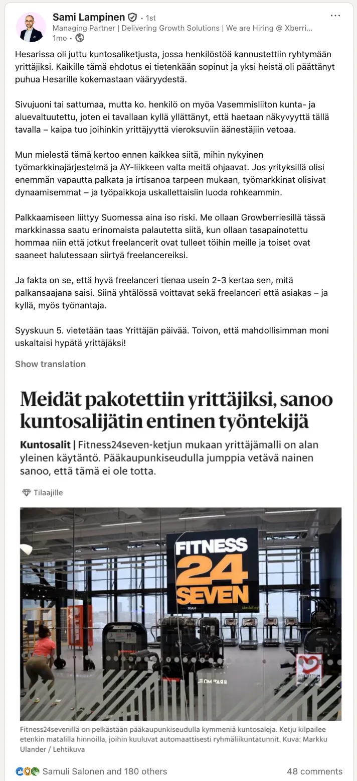 LinkedIn post by Sami Lampinen, Growberries