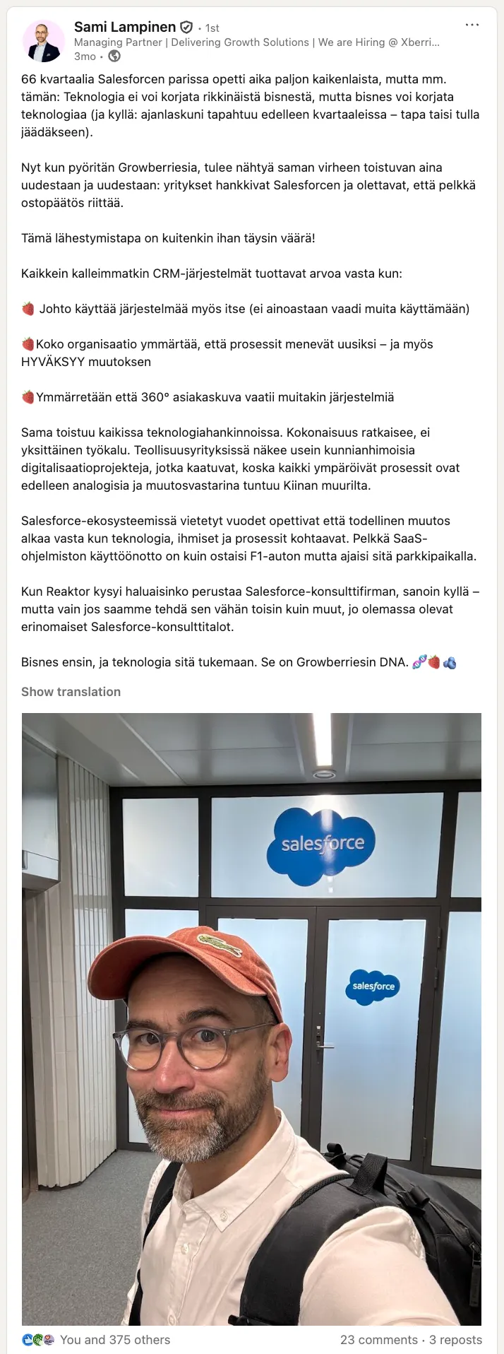 LinkedIn post by Sami Lampinen, Growberries
