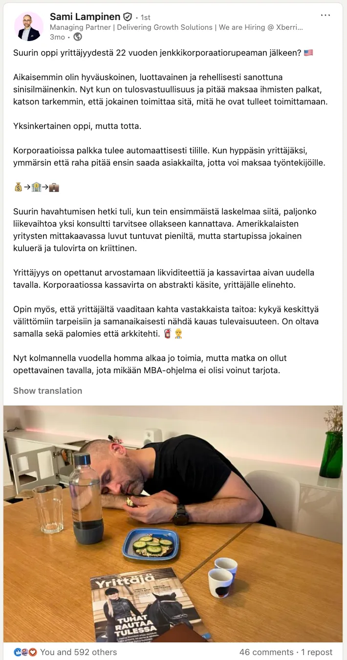 LinkedIn post by Sami Lampinen, Growberries