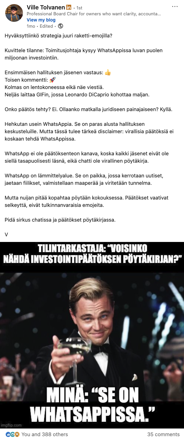 LinkedIn post by Ville Tolvanen