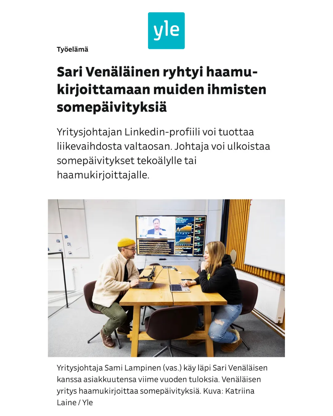 Yle article about haamu founder Sari Venalainen, January 2026